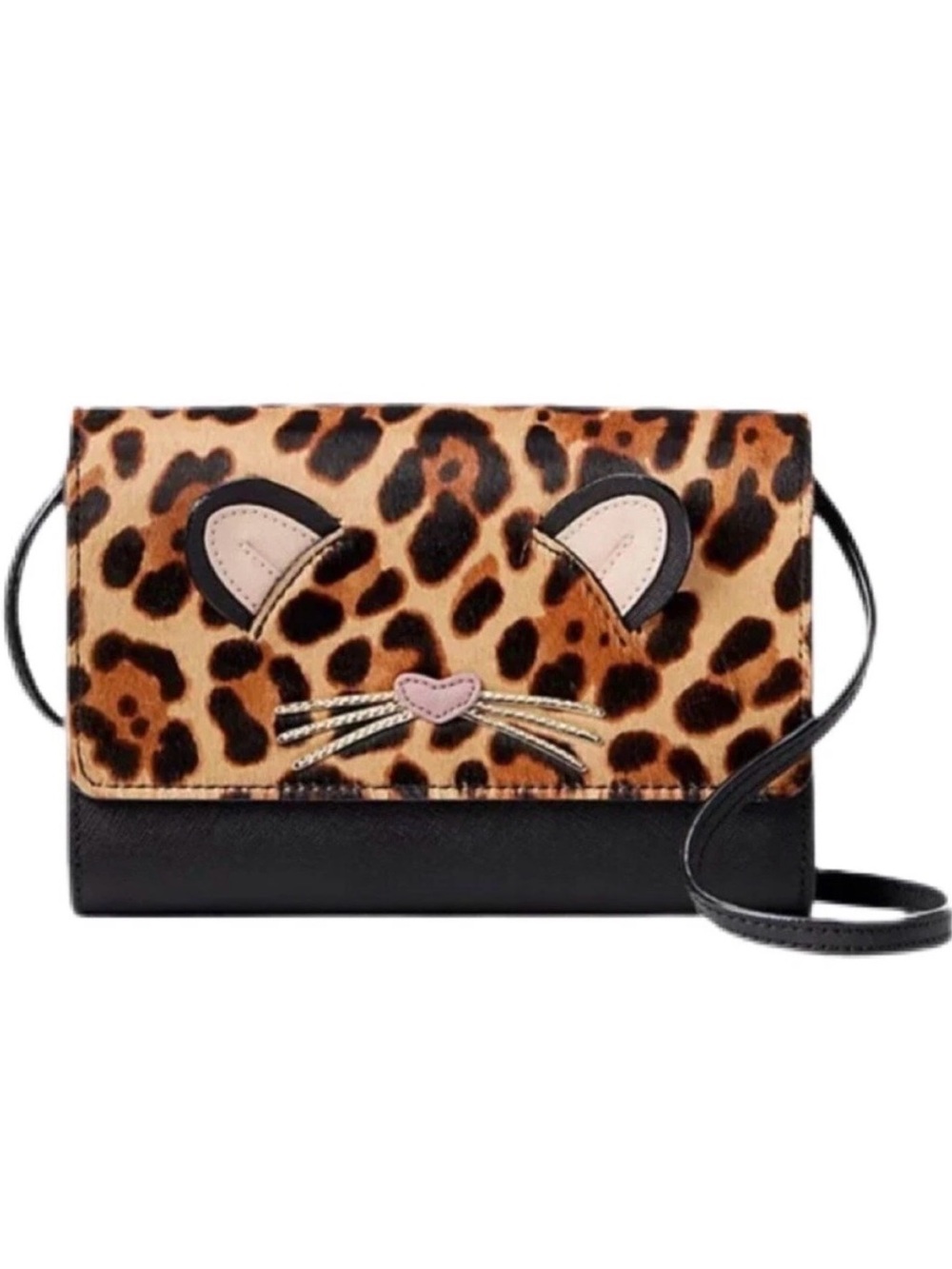 Kate Spade Run Wild Leopard Summer Crossbody Bag calf-hair black leather - EUC